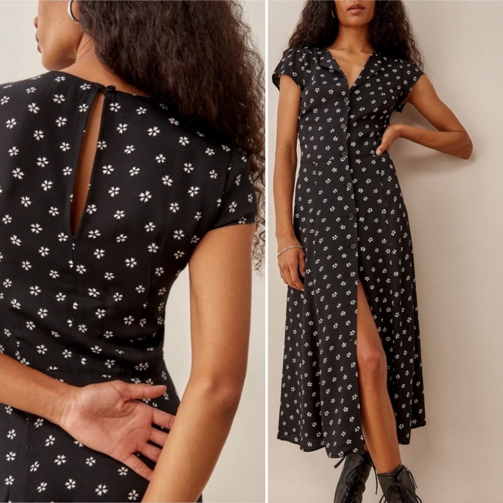 REFORMATION Fauna Button Front Short Sleeve Midi Dress